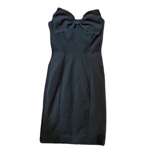 HM Gold Tag black strapless form fitting midi dress bow 6